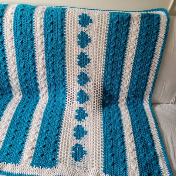 Blue and white Boho Granny crochet Handmade Blanket Throw - Picture 3 of 9